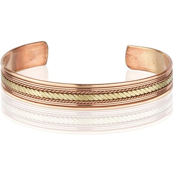 Pure Copper Bracelet Cuff Bangle Link Two Tone Design - Picture 1 of 1